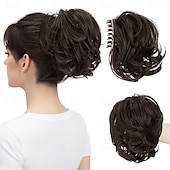 abordables Queue-de-cheval-Extensions de cheveux synthétiques ondulées et bouclées, queue de cheval courte et bouclée, style chignon décoiffé, flexibles et polyvalentes
