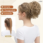 abordables Queue-de-cheval-Extensions de cheveux synthétiques ondulées et bouclées, queue de cheval courte et bouclée, style chignon décoiffé, flexibles et polyvalentes