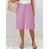 baratos Shorts-Mulheres chinês Bermudas Férias Moda Básico Comprimento do joelho Cintura Alta Tecido Bolsos Cintura elástica Confortável Macio Micro-Elástica Ao ar livre Rua Verde Militar Azul marinho Preto Branco