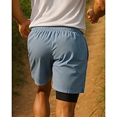 Недорогие Беговые шорты-Men's Running Shorts Pocket 2 in 1 Shorts Casual Sports &amp; Outdoor Summer Quick Dry Lightweight Elastic Breathable Tennis Golf Running Regular Fit Sportswear Activewear Blue Black Ocean Blue
