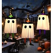 billige Halloween utendørs-3 stk. 60 cm halloween utendørs lys hengende lysende heksehatt lange ben utendørs innendørs halloween-fest fest hengende tre tak vegg festlig atmosfære dekorativt lys tre-knappsbatterier