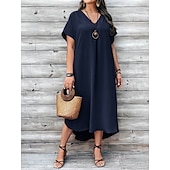 ieftine Rochie albă-Pentru femei Rochii Midi Rochie A line Casual Zilnic Ieșire Simplu Manșon scurt În V Maro Închis Bleumarin Galben Albastru regal Vară