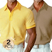billiga Herrars klassiska polo-herr 2 st våffelpikétröjor semester casual nedbäddningströja kortärmad semester fritid enfärgad ficka sommar