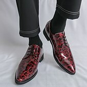 tanie Formalny-czerwone buty wizytowe z nadrukiem w panterkę dla mężczyzn – modne buty sznurowane dla panów podążających za modą, odpowiednie na imprezy i nieformalne wydarzenia
