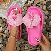 billiga Inneskor och flip-flops till damer-kvinnors blommiga flip-flop-sandaler, söta 3D-blommiga platåtofflor för stranden, mjuka sommarsandaler i skumgummi för semester och vardagskläder