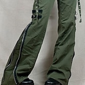 abordables pantalones cargo de mujer-Mujer Pantalones cargo Moda Ropa de calle Longitud total Baja cintura Color sólido Cremallera Cómodo Microelástico Deporte Ropa Cotidiana Verde Ejército Verano Primavera Ajuste regular