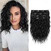 abordables Clip dans les extensions-Extensions de cheveux à clipser - 4 pièces 12 extensions de cheveux bruns courts bouclés et ondulés avec trame en dentelle invisible et mèches