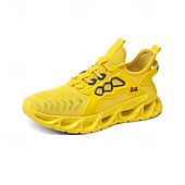 billige Sneakers til herrer-gule herresneakers med flammedesign, lett, pustende overdel, komfortabel passform for løping, trening og hverdagsbruk