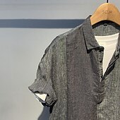 preiswerte Heim-Herren Hemd Leinenhemd Popover-Hemd Freizeithemd Baumwollhemd Farbblock Urlaub Straße Aprikose Grau Kurzarm Umlegekragen Sommer Bekleidung Patchwork