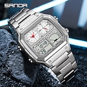 cheap Digital Watches-SANDA Men Digital Watch Outdoor Fashion Casual Wristwatch Luminous Stopwatch Alarm Clock Three Time Zones Steel Silicone Gel Watch