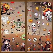 cheap Halloween Stickers-6 Sheets Halloween Window Cling Sticker Decals, Double-Sided Glass Window Decorations with Skeleton, Bat, Witch and Grim Reaper, Mall Storefront Scene Decor
