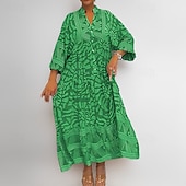 halpa Boho-mekot-Naisten Mini mekko Väljä mekko A linjainen mekko Loma Vapaa-aika Boheemi ulko- Bile Hiekkaranta Loose Fit Kukka Kuvitettu Geometrinen Pitkähihainen V kaula-aukko Punastuvan vaaleanpunainen Sininen