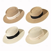 billige Hatter-1 stk. elegant damehatt med strå og bred brem, lett og pustende sommerhatt for strandaktiviteter, uformell &amp;formelle arrangementer, tilbehør til arrangementer