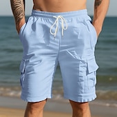 baratos Feriado-Homens Shorts de algodão e linho Bermuda Cargo Calção Shorts de verão Com Cordão Cintura elástica Bolso multi Tecido Conforto Vestível Comprimento do joelho Ao ar livre Esporte Diário Moda Casual