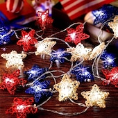 cheap Battery String Lights-1 Pc 3M-20 LED Star String Lights Red, White, Blue Vine Weaving Pentagram Light String July 4th Independence Day Party Patriotic Atmosphere Decorative Light AAA Battery Box