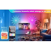 baratos Fitas de Luz Inteligentes-Luzes LED de Fogos de Artifício Inteligentes USB Decorativas para Quarto Luzes LED que Mudam de Cor com Efeito de Explosão Controle Remoto do App da Tira RGB para Halloween