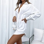 economico Vestito Semplice-Per donna Mini Abito Abito Camicia Classico Moderno Vacanza Quotidiano Uscire Vestibilità regolare Semplice Manica Lunga Colletto a Camicia Nero Bianco Estate