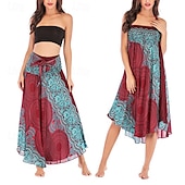abordables Faldas gráficas-Mujer Falda Línea A Columpio Casual Boho Maxi Alta cintura Faldas Floral Estampado Microelástico Vacaciones Festivos Blanco Vino Azul Real Verde Oscuro Verano Poliéster