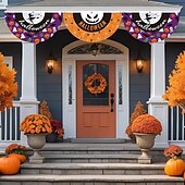 baratos tapeçarias de parede de halloween-Bandeira de fã de Halloween, bandeirinhas, bandeira para áreas externas, para pendurar em cercas de quintal de Halloween, bandeira de abóbora assustadora, decoração de mesa, decoração de quarto de outono, decoração estética de festa de aniversário de Hall