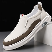 billige Sneakers til herrer-hvite slip-on-sneakers for menn med brune detaljer og komfortabel gummisåle – fritidssko for hverdagsbruk og helgetur
