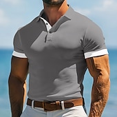 preiswerte Herren Klassisches Polo-Herren Golfshirt Urlaub Arbeit Revers Gerippter Polokragen Kurzarm Basic Modern Farbblock Patchwork Knöpfe Sommer Frühling Frühling &amp; Sommer Schmale Passform Marineblau Blau Grün Grau Golfshirt