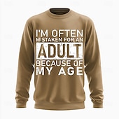 billige 3D-gensere for menn-Herre Act My Age Morsom Slang Genser Mote Daglig Langermet Crew-hals Svart Hvit Crewneck 3D Alle årstider Designer
