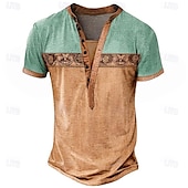 preiswerte Ethnischer Stil-Herren Geometrisch Ethnisch T Shirt Henley Hemd T-Shirt Kurzarm Designer Basic Ethnisch Outdoor Lässig Täglich Sommer Hellgrün Marineblau Braun Grau Henley Henley T-Shirt