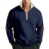 ieftine hanorace din lână-Bărbați Pulover cu glugă cu glugă Hanorac cu fermoar Negru Bleumarin Kaki Gri Deschis Gri Închis Guler în picioare Simplu Buzunar frontal Quarter Zip Sporturi &amp; Exterior Casual Zilnic Șic Strad