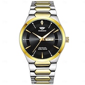 baratos Relógios Quartz-Relógio de quartzo masculino da moda com pulseira de aço, design simples e mostrador circular ipx7 à prova d&#039;água, calendário luminoso, data, relógio de quartzo