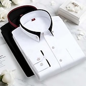 economico Camicie eleganti da uomo-Per uomo Camicia elegante Camicia button-down Camicia non stiro Colore Solido / Tinta Unita Matrimonio Affari Rosa+Viola Blu navy + nero Blu + blu navy Bianco + nero Manica Lunga Collo ripiegato