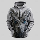 cheap Men&#039;s Printed Hoodie Outfits-Men&#039;s Graphic Dragon Hoodies Sweatshirt Outerwear Hooded Sweatshirt Crew Neck Cool 3D Print Club Streetwear Red Blue Drawstring 3D Print Fall Winter Designer