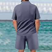 cheap Men&#039;s Tee Sets-Men&#039;s Waffle Shirt T-shirt Suits 2 Pieces Outfits Tee &amp; Shorts Short Sleeve Quarter Zip Summer Plain Fashion Casual 2 Piece Vacation Daily Wear Going out Black khaki Gray Top Tee for Men