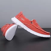 abordables Chaussures sans lacets &amp; mocassins-Mocassins à enfiler en toile rouge vieillie pour hommes, design à bords effilochés avec semelle coussinée, idéal pour les sorties streetwear d&#039;été, les week-ends et les journées décontractées