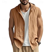 preiswerte Fitness Tank-Tops-Herren Tank Top Weste Unterhemd Ärmelloses Shirt Ärmellos Mit Kapuze Sommer Einfach Mode Designer Basic Knöpfe Urlaub Straße Ausgehen Schwarz Weiß Gelb Top T-Shirt für Herren