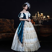 billiga Klänningar-Vintage Rokoko Renässans Maxi Klänningar Vanligt Juliet ärm Prinsessa Brud Plisserad Med volanger Prinsessa Rund hals Dam Halloween Karnival Maskerad Prestanda Fest Halloween Vuxen Alla årstider
