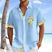 economico Vacanza-Per uomo Camicia Camicia di lino Camicia Estiva Camicia da Spiaggia Camicia con Bottoni Floreale Casuale Ferie Verde chiaro Rosa Azzurro cielo Verde Maniche Corte Collo ripiegato Estate Abbigliamento