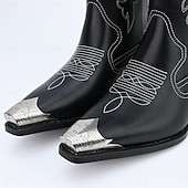 cheap Cowboy &amp; Western Boots-Men&#039;s Black Leather Western Boots with Silver Toe Cap and Decorative Stitching – Stylish Cowboy Boots for Rodeos, Country Events &amp; Casual Wear