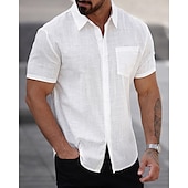 economico Strada-Per uomo Camicia Camicia di lino Camicia casual Camicia con Bottoni Camicia di cotone Semplice Vacanza Streetwear Bianco Manica Corta Collo ripiegato Estate Abbigliamento Tasca