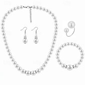 levne Sady šperků-Svatební šperky sady 1 sada perla zirkon prsteny náušnice náhrdelník náramky dámské elegantní stylové sladké šperky sada pro svatbu zvláštní příležitosti denní