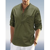 economico Classico-Per uomo Camicia Camicia di lino Camicia con colletto alla coreana Camicia popover Camicia Estiva Abbigliamento da spiaggia Semplice Vacanza Quotidiano Nero Bianco Blu marino Verde Manica Lunga Henley