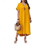 ieftine Rochie albă-Pentru femei Rochii Midi Rochie A line Casual Zilnic Ieșire Simplu Manșon scurt În V Maro Închis Bleumarin Galben Albastru regal Vară