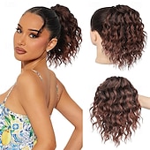 abordables Queue-de-cheval-Extension de queue de cheval 10 pièces, queue de cheval courte et bouclée, à clip, pour femmes noires, synthétique, duveteuse, douce et ondulée, extensions de cheveux naturels noirs