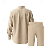 abordables Ensembles t-shirts-Homme Ensembles T-shirt Tenues 2 pièces Ensemble Short manche longue Revers Été Uni Mode Occasionnel 2 pièces Vacances Tenue quotidienne Sortir Noir Blanche Kaki T-shirt haut de gamme pour homme