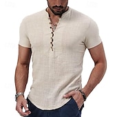 economico Classico-Per uomo Camicia di lino Camicia con colletto alla coreana Camicia popover Camicia Estiva Abbigliamento da spiaggia Camicia casual Semplice Vacanza Casuale Nero Bianco Rosso Cachi Manica Corta