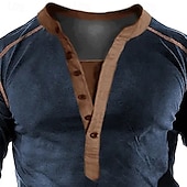 billige Uformell Henley T-skjorte-Herre T skjorte Henly-skjorte T-skjorter T-skjorte Langermet Henley Vår Høst عادي Mote Designer Grunnleggende Lapper Feriereise Gate Ut på byen Navyblå Topp T-skjorte for menn