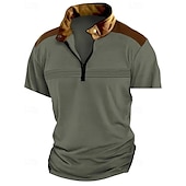 preiswerte Klassisches Poloshirt für Herren-Herren Viertel-Reißverschluss-Poloshirt Golfshirt Arbeit Lässig Revers Kurzarm Basic Modern Farbblock Patchwork Sommer Normale Passform Schwarz Weiß Himmelblau Khaki Grau