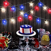 cheap Battery String Lights-1 Pc 3M-20 LED Star String Lights Red, White, Blue Vine Weaving Pentagram Light String July 4th Independence Day Party Patriotic Atmosphere Decorative Light AAA Battery Box