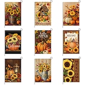 levne halloweenské nástěnné tapisérie-Halloweenská zahradní vlajka na Den díkůvzdání - oboustranný sezónní banner na zahradu pro podzimní dekorace - odolná a povětrnostním vlivům odolná polyesterová vlajka pro venkovní trávník, verandu nebo zahradní dekoraci