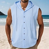 cheap Tank Tops-Men&#039;s Tank Top Vest Top Undershirt Sleeveless Shirt Sleeveless Hooded Summer Plain Fashion Designer Basic Buttons Vacation Street Going out Black White Yellow Top Tee for Men