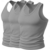 baratos Tops de ginásio-Homens Malha Íntima Camiseta Interior camisa sem manga camisa muscular Sem Manga Decote em U Profundo Scoop pescoço Decote em U Verão Côr Sólida Pit Strip Moda Designer Esportivo 3 Peças Estriado Puro